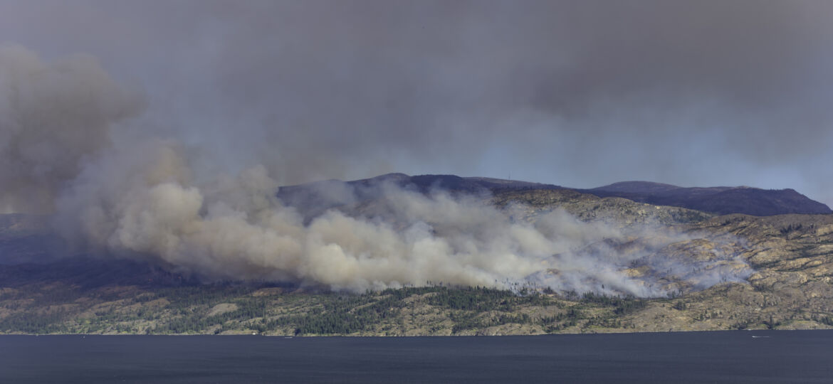 A forest fire near Peachland British Columbia Canada